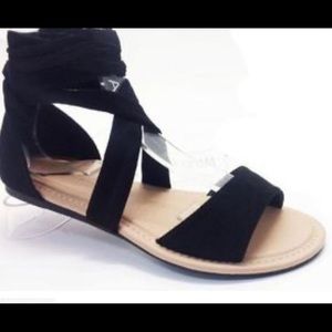 Black Lace Up Flat Sandals